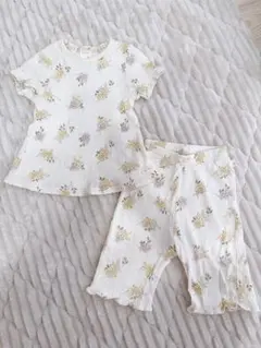 花柄リブ素材ベビーパジャマセット 半袖