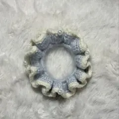 フリルデザイン ニットシュシュ シュシュ 水色