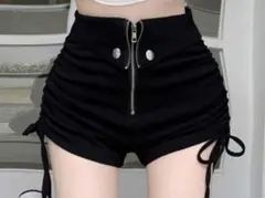ハイウエスト ショートパンツ ブラック ジップアップ 調整可能