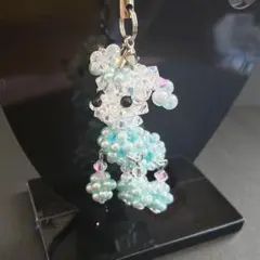 プードルビーズドールストラップ チヤーム パステルブルー 品番153番