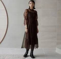 【レースアイラインティアードワンピース ドレス】パーティードレス 結婚式