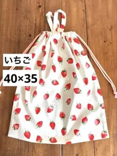 大きめお着替え袋＜しろ×いちご＞体操服入れ　体操着袋　大人巾着袋　男の子女の子のサムネイル