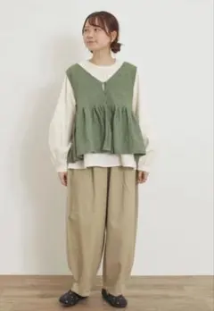 サマンサモスモス Vネック裾フリル前後2wayニットベスト グリーン