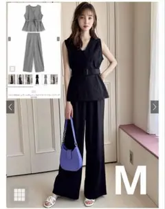 GRL ベルト付きカシュクールチュニック×ワイドパンツセットアップ nh143