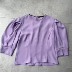 127.ZARA WOMAN ラベンダーバルーンスリーブブラウス L