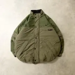 90s銀タグNIKE古着中綿ジャケット刺繍口ゴスウッシュカーキアウターDB383