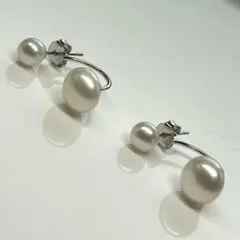 高級本真珠ピアス S925 大粒 2WAY ダブルパール アコヤ級の輝き　ギフト