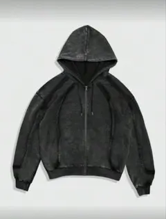 ブラック スエード風 ジップアップパーカー