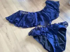 水着　オフショル フリル ネイビー ビキニ　M