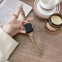 Apple Watch バンド 合皮 42/44/45mm ブラウン+ゴールド