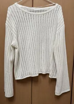GUリブ編み　ホワイト　長袖ニット