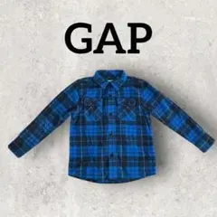 GAP キッズ フリースシャツジャケット チェック柄 (120) ブルー