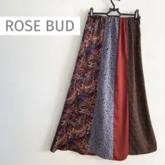 ROSE BUD ローズバッド　パッチワーク風　ロングフレアスカート　派手　春夏