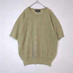 サマーニット (L) ハーフボタン 麻(リネン)混 ストレッチ ベージュ系 古着のサムネイル