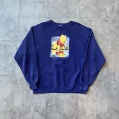 00s Disney プーさん スウェット USA 古着 ネイビー Lサイズ