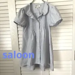 saloon 青と白のストライプ 半袖シャツのサムネイル