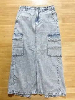 L GUデニムロングスカート　デニムカーゴポケットロングスカート