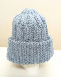 水色 ニット帽 折り返しデザイン