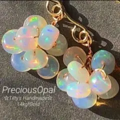 天然石♡美遊色♡プレシャスオパールの華やかブーケピアス14kgf