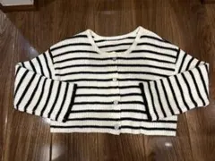 ボーダー キラキラカーディガン 長袖 ホワイト/ブラック