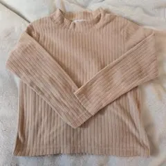 ベージュリブ編み長袖カットソー 120cm