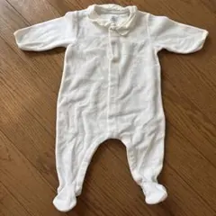 ウサギ刺繍 襟付きロンパース ホワイト　プチバトー