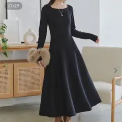 神戸レタス フィット＆フレアニットワンピース E3289 スクエアネック×長袖