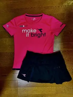 diadora テニス　バドミントン　上下セット　Lサイズ　ブラック/ピンクのサムネイル