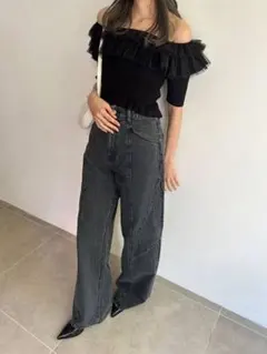 SNIDEL Sustainableチュールボリュームフリルニットプルオーバー