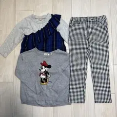 【３点おまとめ売り】ミッキー刺繍セーター　チェックパンツ　110サイズ
