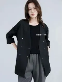 定価28000円　YORT チャコールグレー ノーカラーダブルボタンジャケット