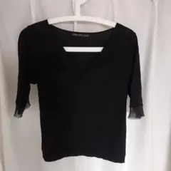 BEAMS　黒　五分袖　Vネック　カットソー　Tシャツ　トップスのサムネイル