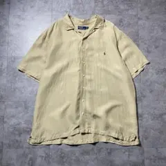 【2XL】ポロバイラルフローレン 刺繍ロゴ　リネン　オープンカラー　半袖シャツ