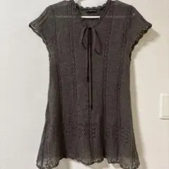 ニットベスト レディース ノースリーブ 透け編み ベスト レイヤード風