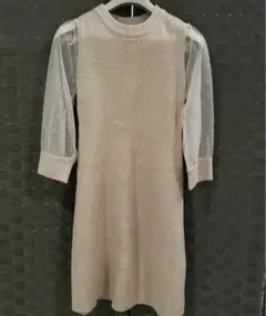 snidel ベージュ 袖シースルー ニットワンピース