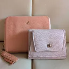 定価1万円　財布　２個セット　二つ折り　三つ折　ミニ　本革　レザー　ピンクのサムネイル