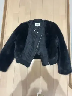 ファー ボンバージャケット チェック柄 黒