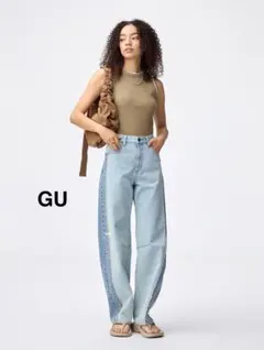 GU 2トーンバレルレッグジーンズ 丈長め