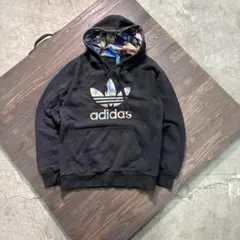 7AS8 adidas トレフォイル　パーカー　プルオーバー　黒　古着