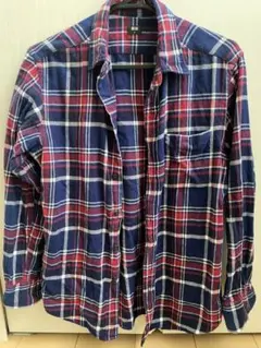 UNIQLO 長袖ネルシャツ S ネイビー/レッド