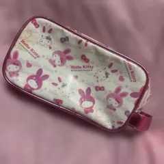 헤세이 레트로 ☆ ハローキティ カラフルバニー 筆箱 ポーチ ☆レア