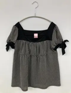 オフショルダーブラック＆ホワイトストライプリボン付きトップス（LD prime）