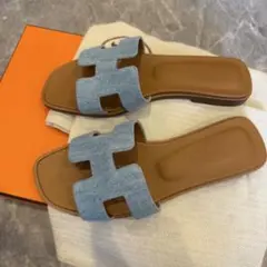 新品 HERMES オラン サンダル ブルー スエード 38 - メルカリ