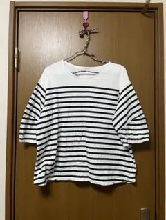 studio CLIP ボーダーパフ袖カットソー L