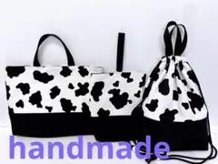 入園入学準備グッズ♡3点セット♡カウ柄✖️ブラック