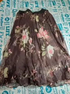 【初売り】フレアスカート 花柄 シフォン 黒