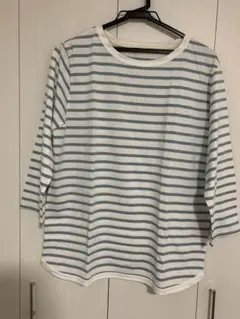 ストライプデザイン 七分袖Tシャツ L