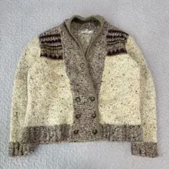 ネップニット カーディガン ノルディック柄 ショールカラー ウール混