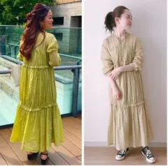 nano universe ナノユニバース ロングワンピース 8分袖 ベージュ