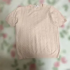 UNIQLO ケーブルネックセーター 半袖ニット コーラルピンク